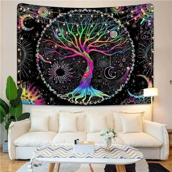 Tree of Life Tapestry Black Light Tapestry for Bedroom Spiritual Tapestry Aesthe